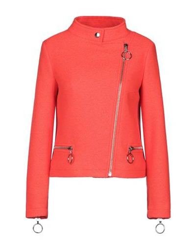 Shop Moschino Woman Jacket Orange Size 6 Virgin Wool, Polyamide