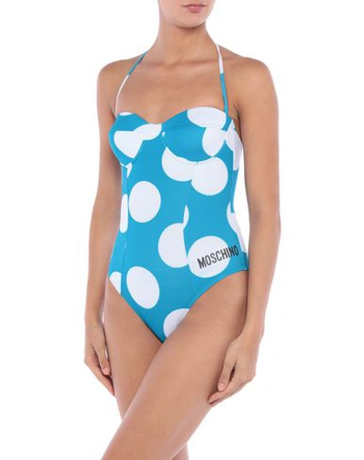Shop Moschino One-piece Swimsuits In Turquoise