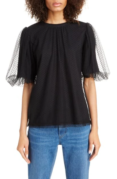 Shop Marc Jacobs Puff Sleeve Flocked Tulle Blouse In Black