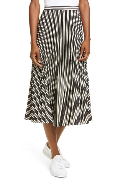 Shop Club Monaco Annina Pleated Satin Skirt In Black Stripe