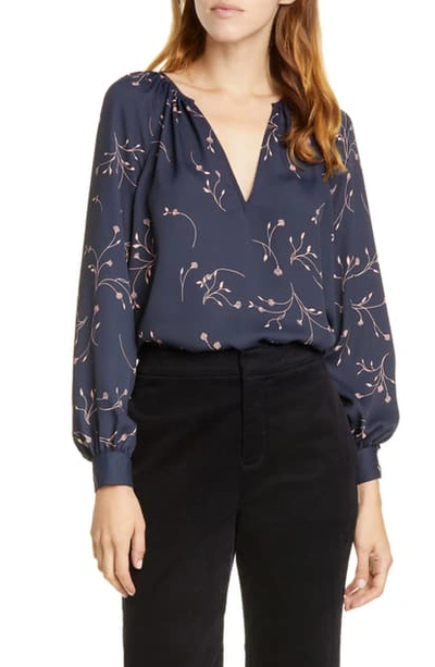 Shop Joie Allea Floral Print Crepe Blouse In Midnight