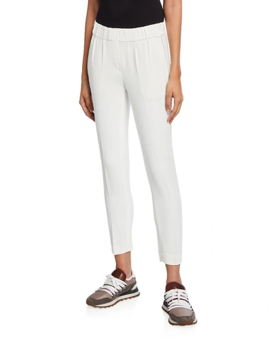 Shop Brunello Cucinelli Crepe Pull-on Pants With Monili Side Trim In White