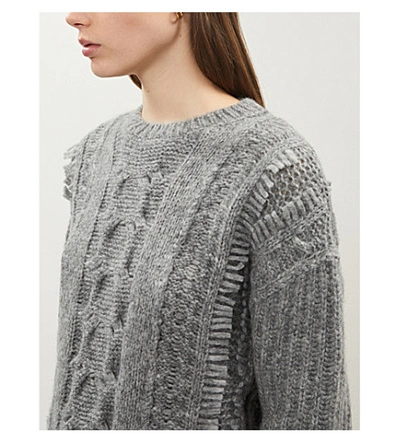 Shop Stella Mccartney Crewneck Cable-knit Alpaca-blend Jumper In Grey Melange