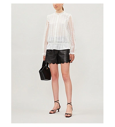 Shop Ted Baker Zip-up Frilled Lace Blouse In White