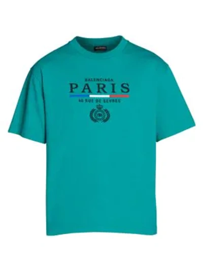 Shop Balenciaga Paris Flag Logo Embroidery T-shirt In Emerald