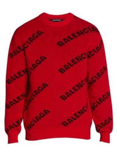 Shop Balenciaga Logo Intarsia Virgin-wool Blend Sweater In Red Black