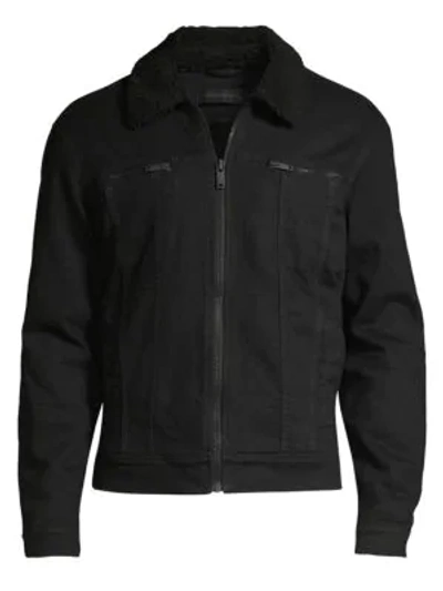 Shop John Varvatos Faux Fur Collar Zip Trucker Jacket In Black