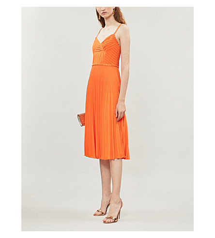 karen millen orange pleated dress