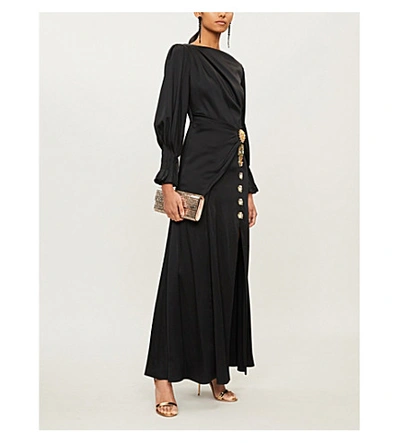 Shop Peter Pilotto Boat-neck Padded-shoulders Crepe Gown In Black