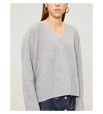 Shop Whistles V-neck Ribbed Wool Jumper In Grey