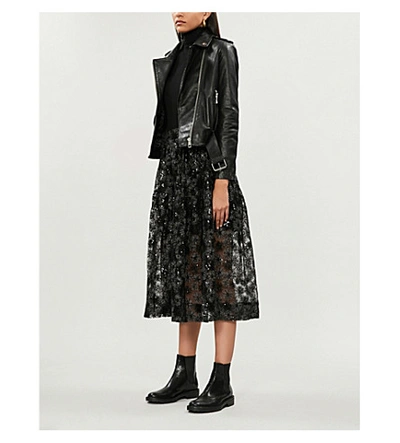 Shop Maje Sequin-embellished Tulle Skirt In Black
