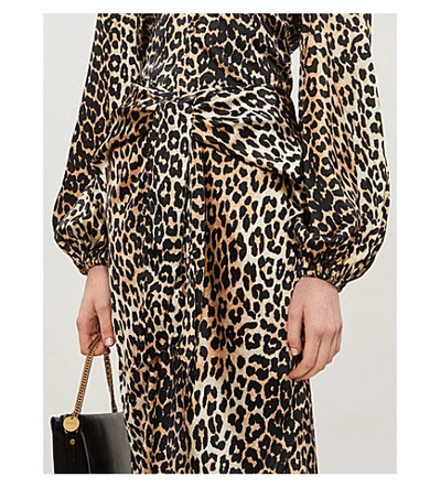 Shop Ganni Leopard-print Silk-blend Midi Skirt