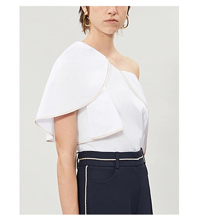 Shop Peter Pilotto Asymmetric Off-the-shoulder Cotton Top In White