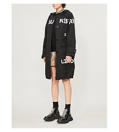 Shop Burberry Horseferry Logo-print Shell Hooded Parka Jacket In Black