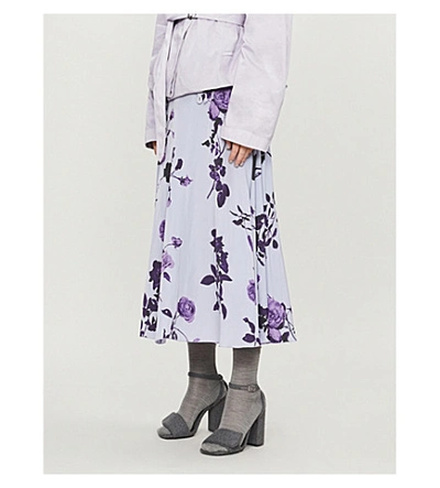 Shop Dries Van Noten Floral-print High-waist Crepe Midi Skirt In Parma