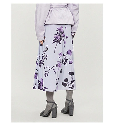Shop Dries Van Noten Floral-print High-waist Crepe Midi Skirt In Parma