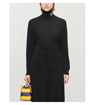 Shop Loewe Turtleneck Logo-embroidered Cashmere Jumper In Black