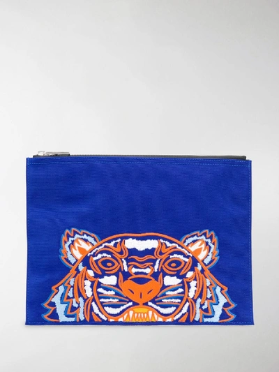 Shop Kenzo Embroidered Tiger Pouch In Blue