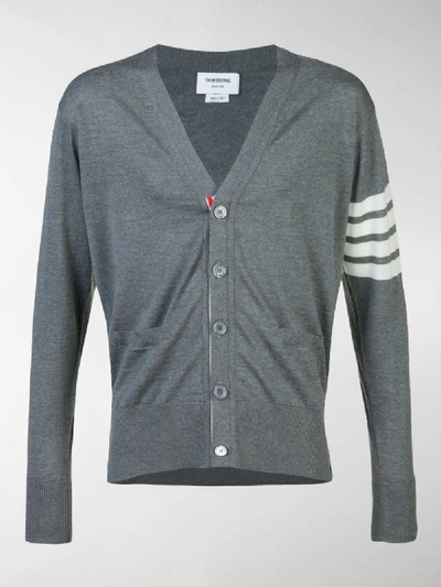 Thom Browne V-neck Cardigan With 4-bar Stripe In Medium Grey Merino In Grey