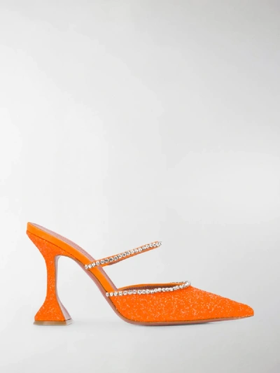 Shop Amina Muaddi Gilda Glitter Mules In Orange