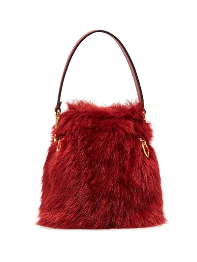 Shop Fendi Red Fur Mini Mon Tresor Bucket Bag