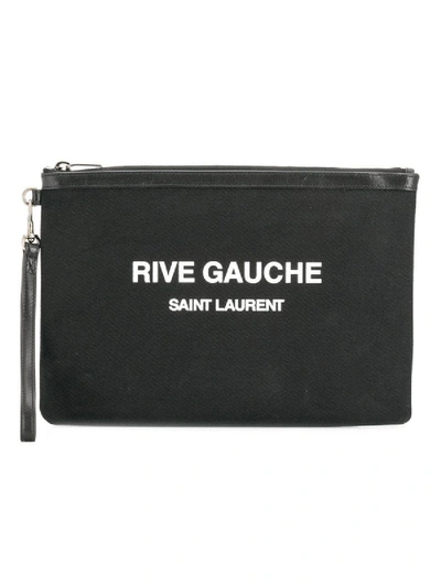 Shop Saint Laurent Rive Gauche Logo Clutch In Black