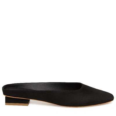 Shop Mansur Gavriel Suede Rectangular Slide In Black