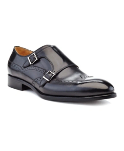 Shop Ike Behar Men's Hand Made Double Monk Strap Men's Shoes In Black