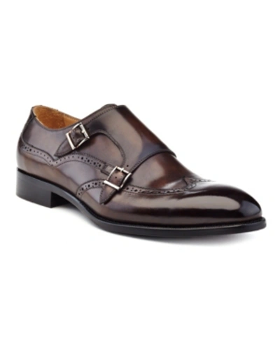 Shop Ike Behar Men's Hand Made Double Monk Strap Men's Shoes In Brown