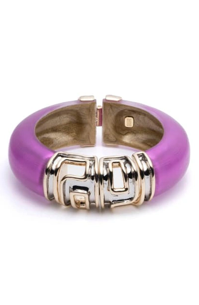 Shop Alexis Bittar Two Tone Sculptural Capped Hinge Bracelet In Fuchsia
