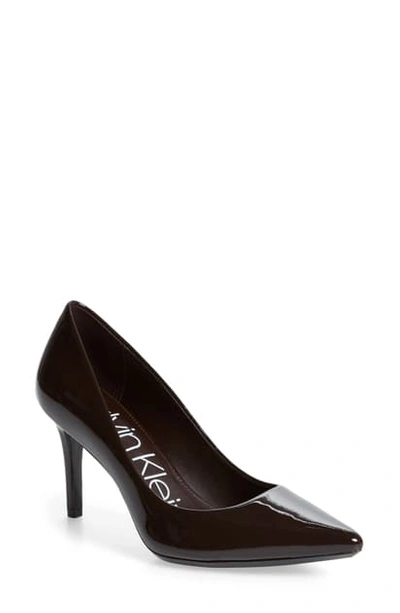 Shop Calvin Klein Gayle Pointed Toe Pump In Mahogany Patent Leather