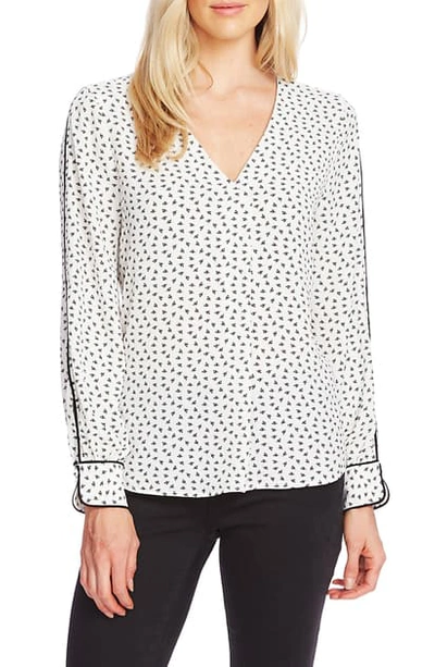 Shop Vince Camuto Ditsy Zone Long Sleeve Blouse In Pearl Ivory