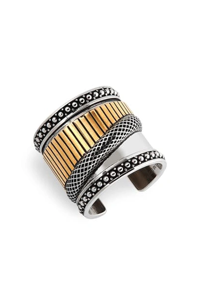Shop Alexander Mcqueen Mechanical Two-tone Ring In Silver