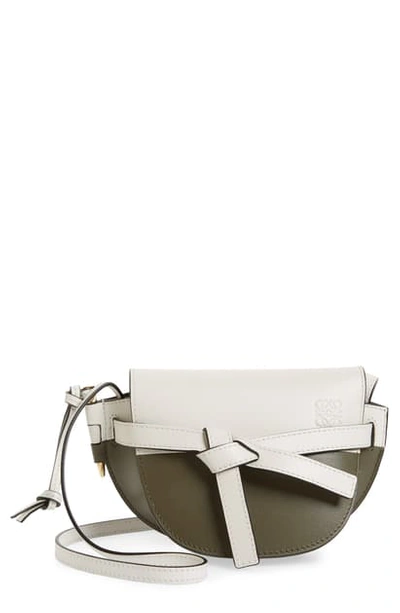 Shop Loewe Mini Gate Colorblock Leather Crossbody Bag - White In Soft White/ Khaki Green