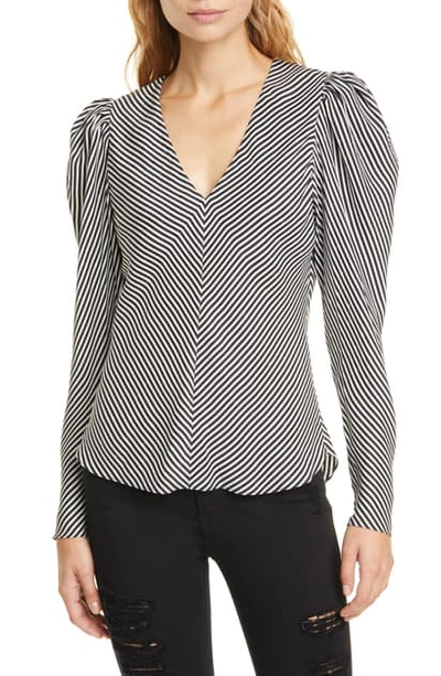 Shop Frame Stripe Shirred Shoulder Silk Top In Noir Multi