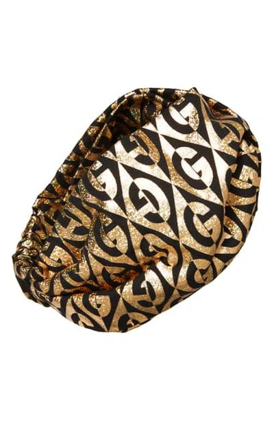 Shop Gucci Sparkle Knotted Jersey Headband In Black/ Light Grey