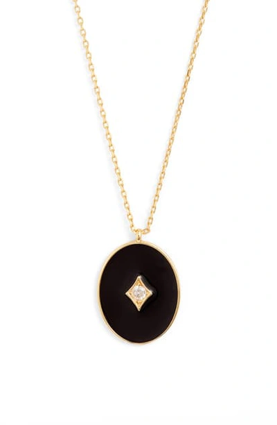 Shop Argento Vivo Black Enamel Plated Sterling Silver Pendant Necklace In Gold/ Black