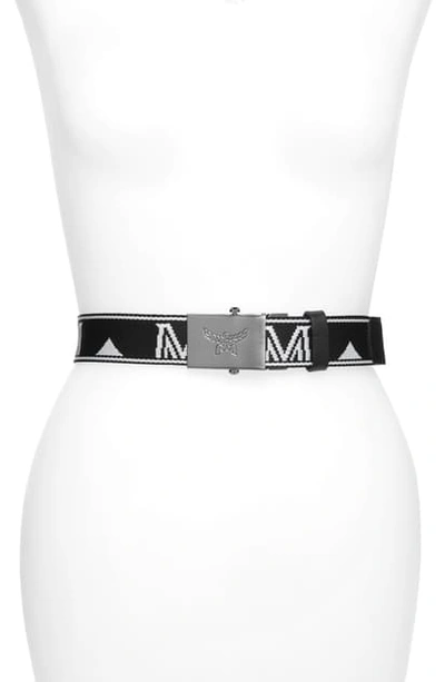 Shop Mcm Woven Logo Belt In Black
