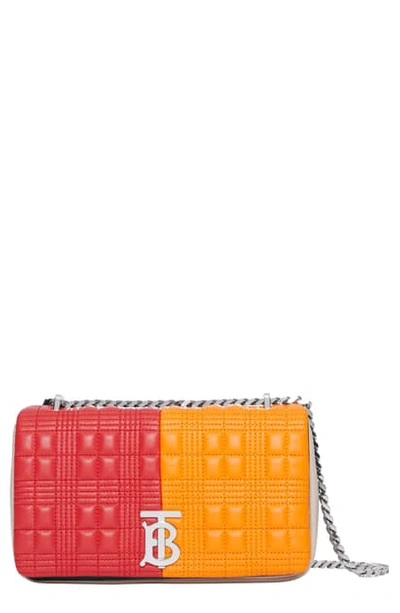 Shop Burberry Small Lola Colorblock Quilted Check Leather Shoulder Bag In Bright Red/ Orange