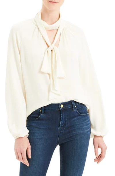 Shop Theory Tie Neck Silk Georgette Blouse In Ivory