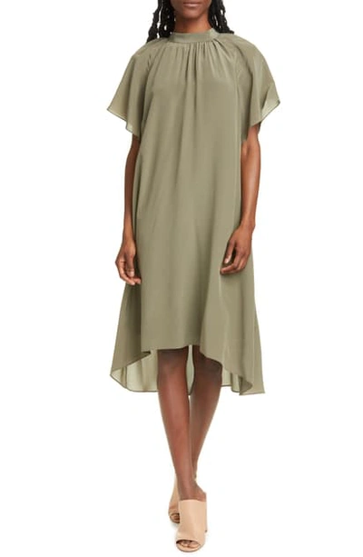 Shop Club Monaco Flutter Sleeve Silk Dress In Dark Olive