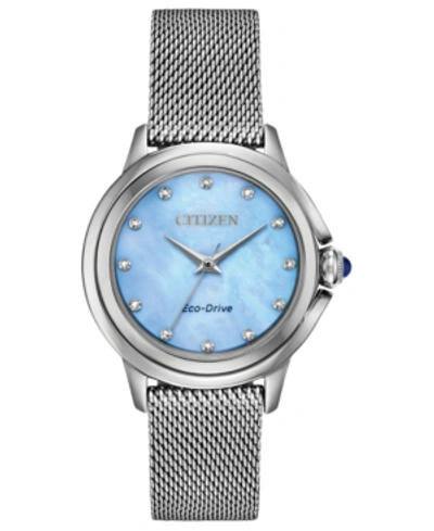 Shop Citizen Eco-drive Women's Ceci Diamond-accent Stainless Steel Mesh Bracelet Watch 32mm In Silver