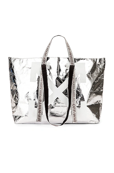 Shop Off-white New Commercial Tote Bag In Silver & White