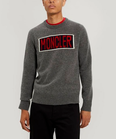 Shop Moncler Logo-knit Crew-neck Sweater In Grey