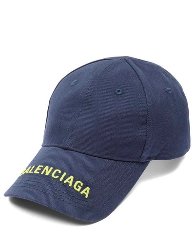 Shop Balenciaga Logo Visor Cap In Navy