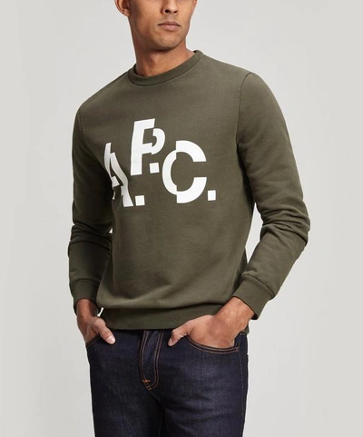 Shop Apc Decal Logo Sweatshirt In Khaki