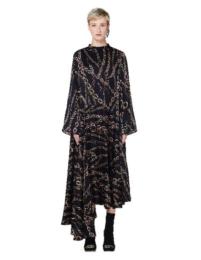 Shop Balenciaga Black Silk Chains Typo Dress