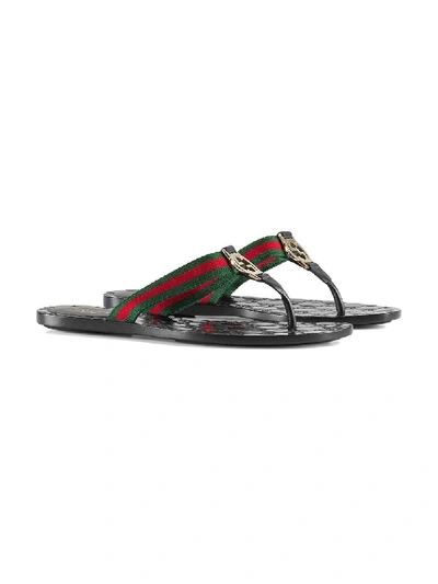 Shop Gucci Leather Thongs With Gg Web In Black