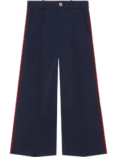 Shop Gucci Side Stripe Web Band Trousers In Blue