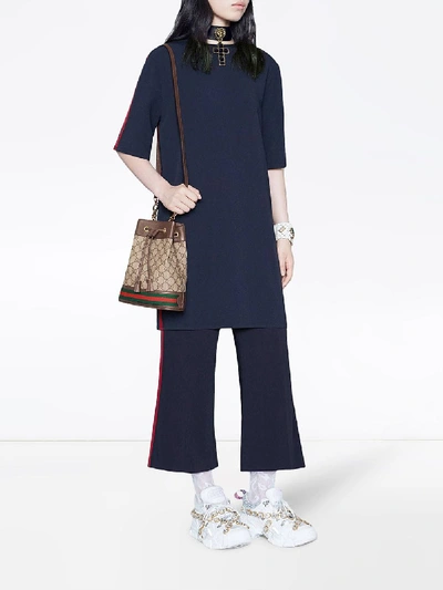 Shop Gucci Side Stripe Web Band Trousers In Blue